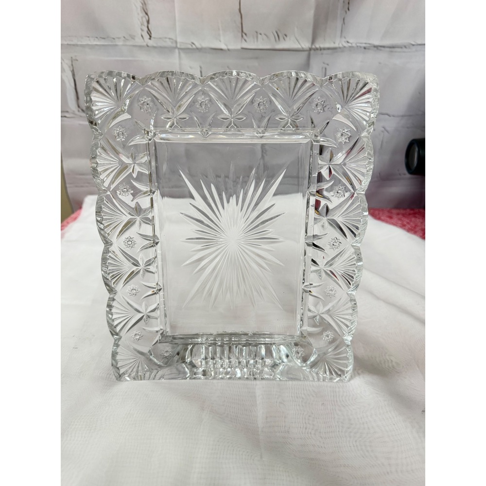 Vintage Heavy Cut Lead Crystal Picture Frame Starburst Scalloped Edge 5x7